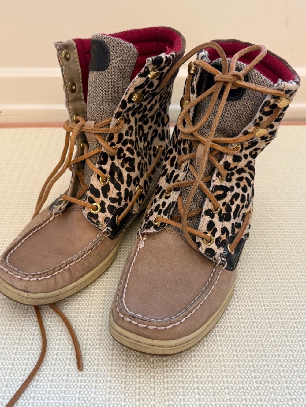 Sperry Top-Sider Lace Up Boots Womens 7.5 Leopard Print